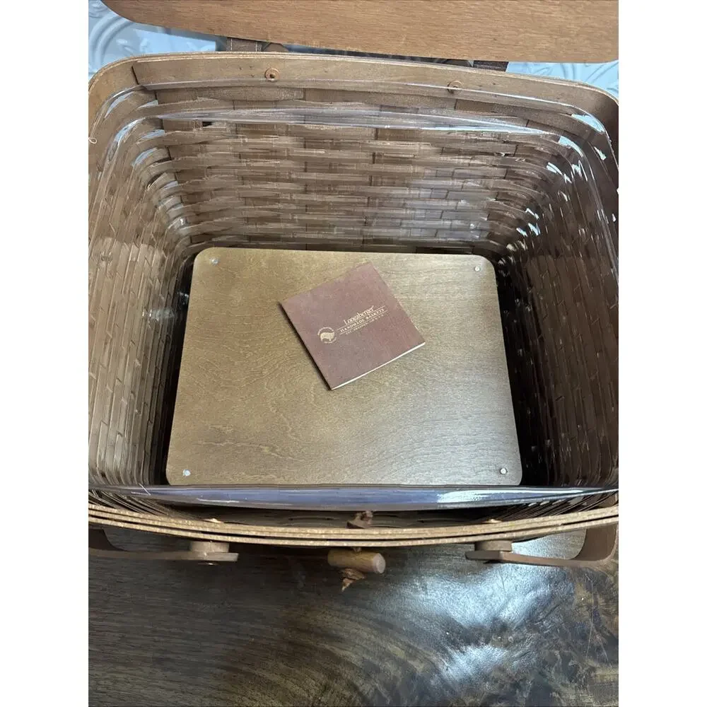 Longaberger Large Picnic Basket w/Liner, Riser Swing Lid & 2Handles Handmade US